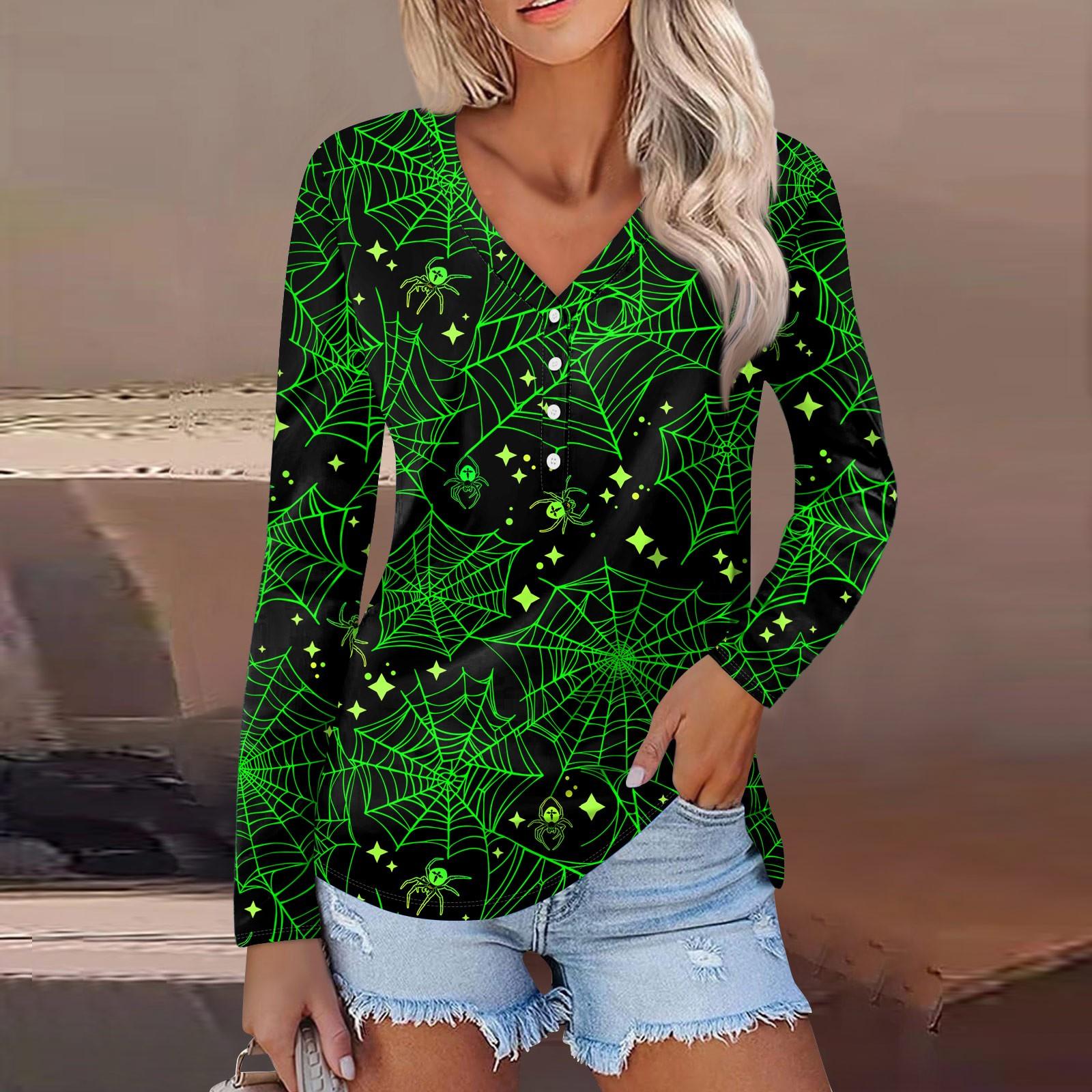 

Жіноча повсякденна мода сексуального комфорту на Хеллоуїн з друкованим V-подібним вирізом і довгим рукавом XL