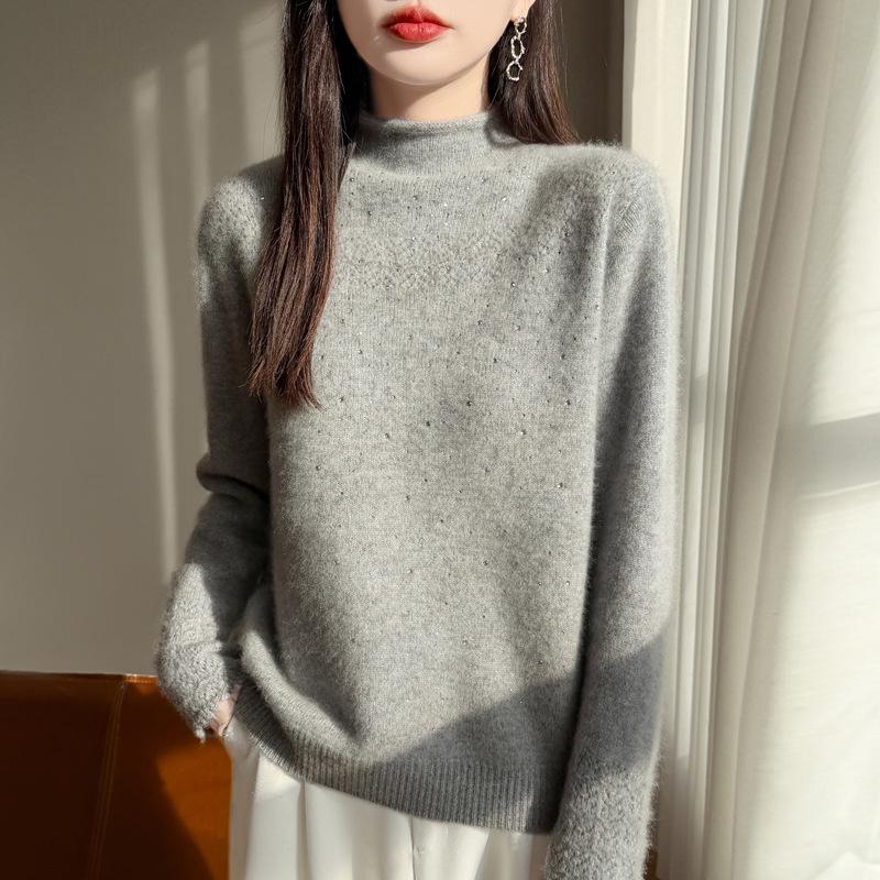Women's Skin-Friendly Wool Knit Cardigan – Autumn/Winter Half-High Collar Sweater Coat for Commuting and Style