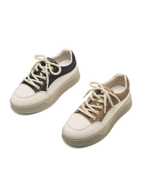 [SPUR] Clod Vintage Washing Cowhide Leather Sneakers 5cm VA9065 Camel-230