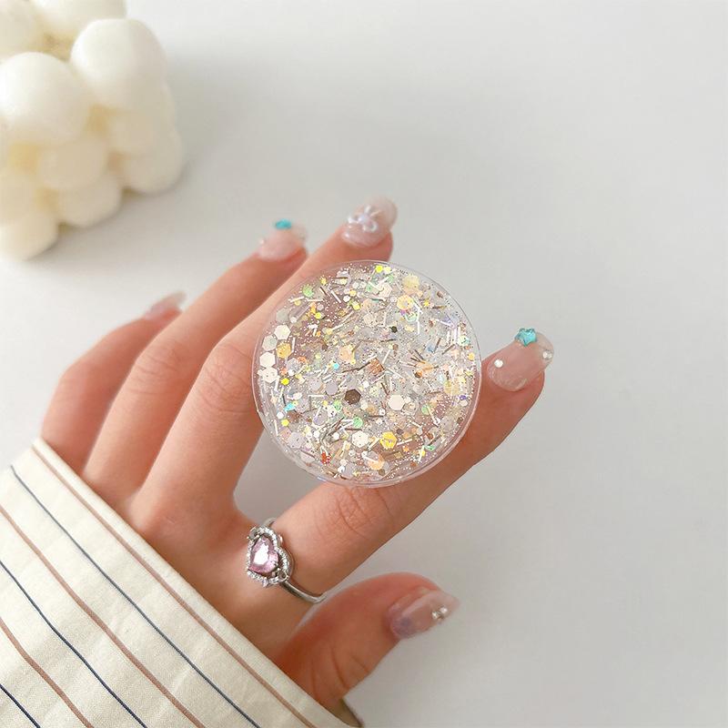 Mobile Phone Airbag Bracket Paste Type Retractable Round Sequin Glitter Small Fresh Desktop Bracket Watching Drama Women'S Models