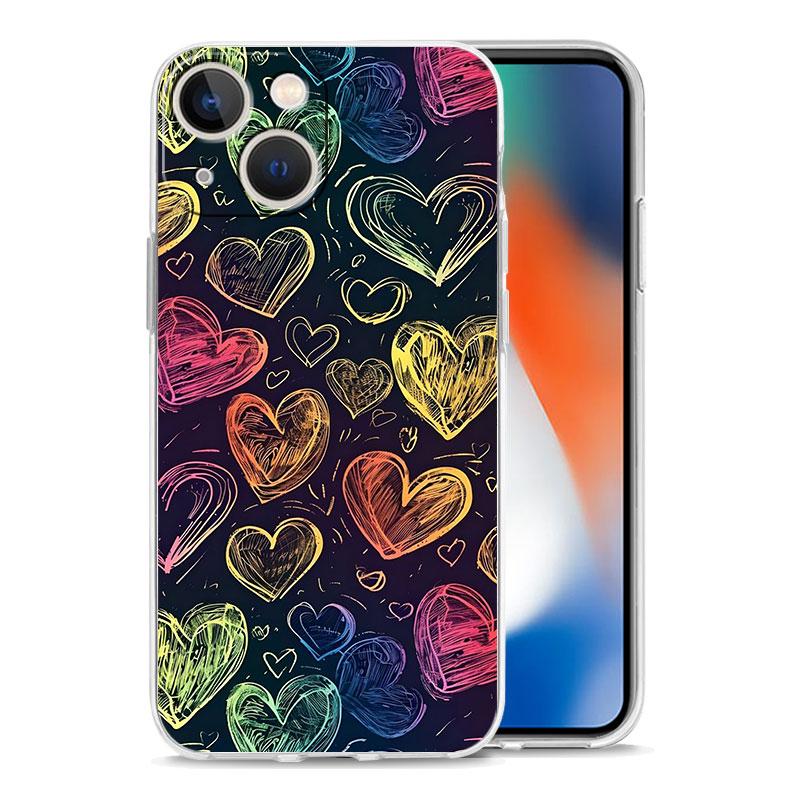 Phone Case For iPhone 16 Cases iPhone 15 12 13 14 16 Pro Max X XR XS Max 15 Plus iPhone11 Cover Oil Painting Graffiti Heart