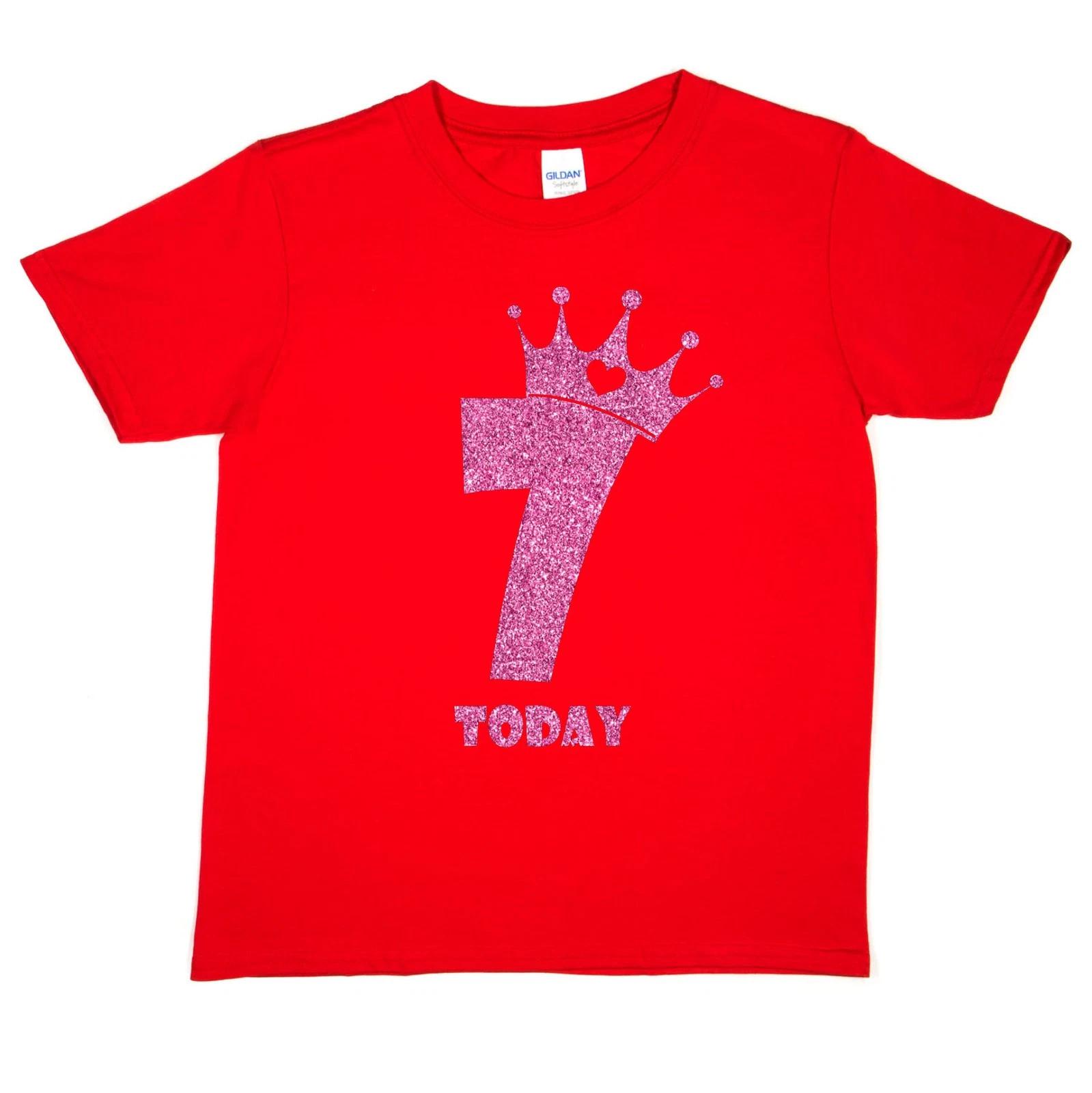 

Birthday Kids 7 Today Age 7 In Pink Glitter Happy Birthday Present Kids T shirt L