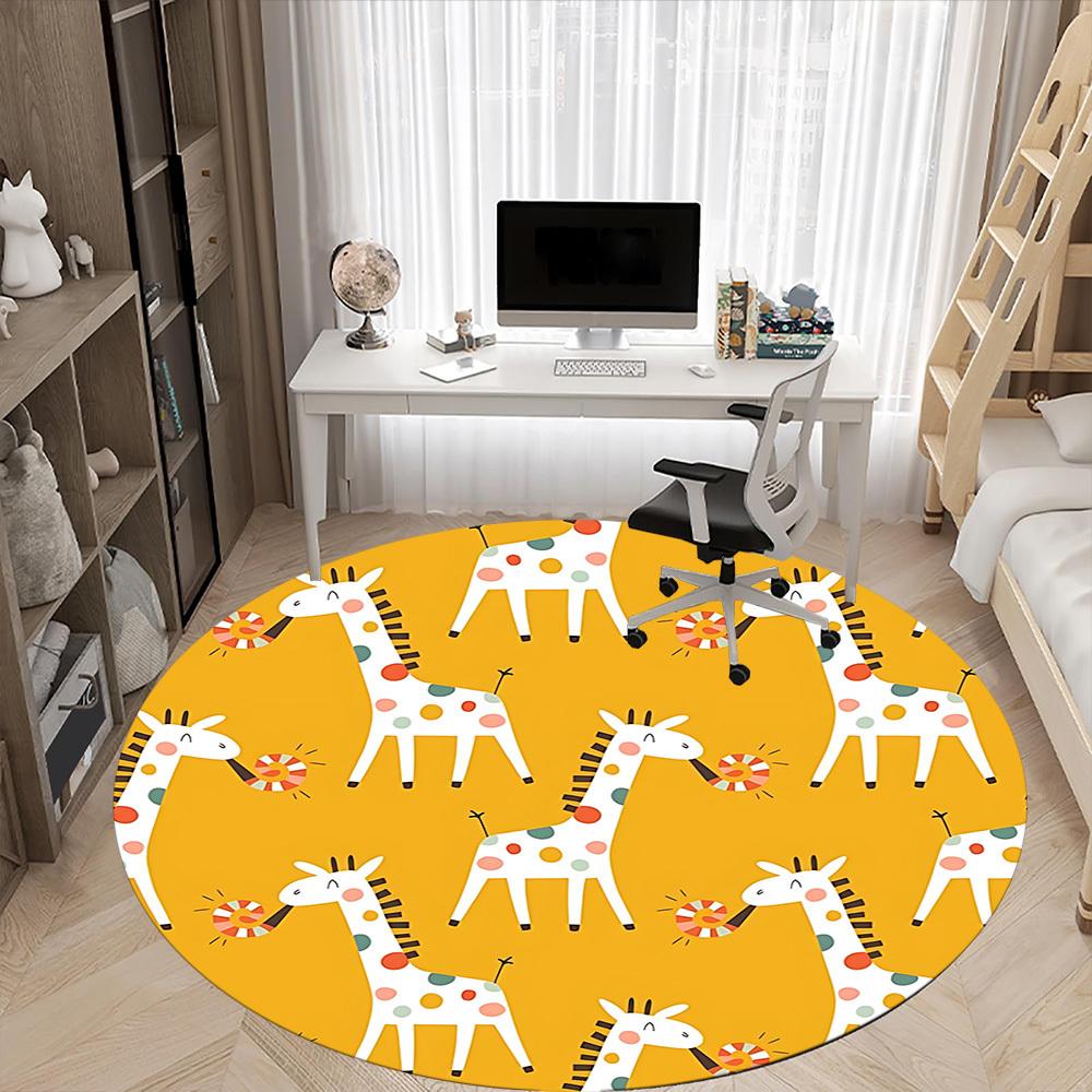 1pc Giraffe Pattern Office Round Rug, Non-slip, Soft and Durable Office Rug for Interior Decoration, Perfect for Office, Beautiful Decoration yy260323