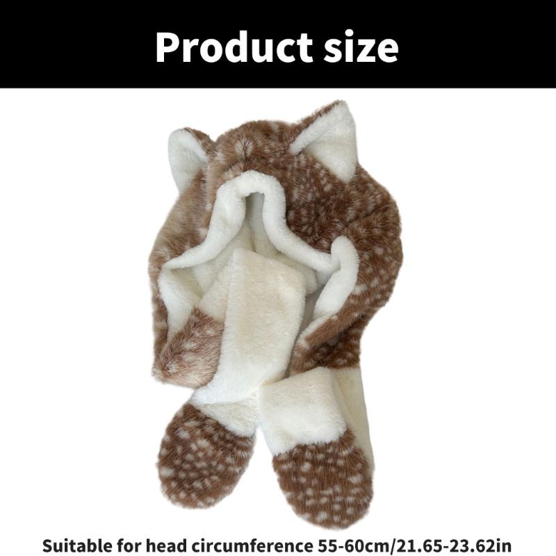 Furry Neck Scarf Hat with Animal Ear Winter Outdoor Sport Shawl Hat Anime Costume Earmuff Hat for Skiing Cold Weather