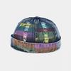 Vintage Distressed Denim Cap With Hand-Painted Colorful Stripes Unisex Adjustable Flat Top Hat Streetwear Hip Hop Style