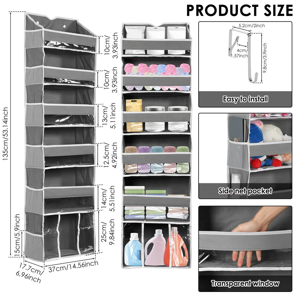6 Lagen Über-Tür-Organizer Vliesstoff Hängeaufbewahrungstasche mit 6 seitlichen Netztaschen Großes Fassungsvermögen Hosen Kleidung Spielzeug Organizer