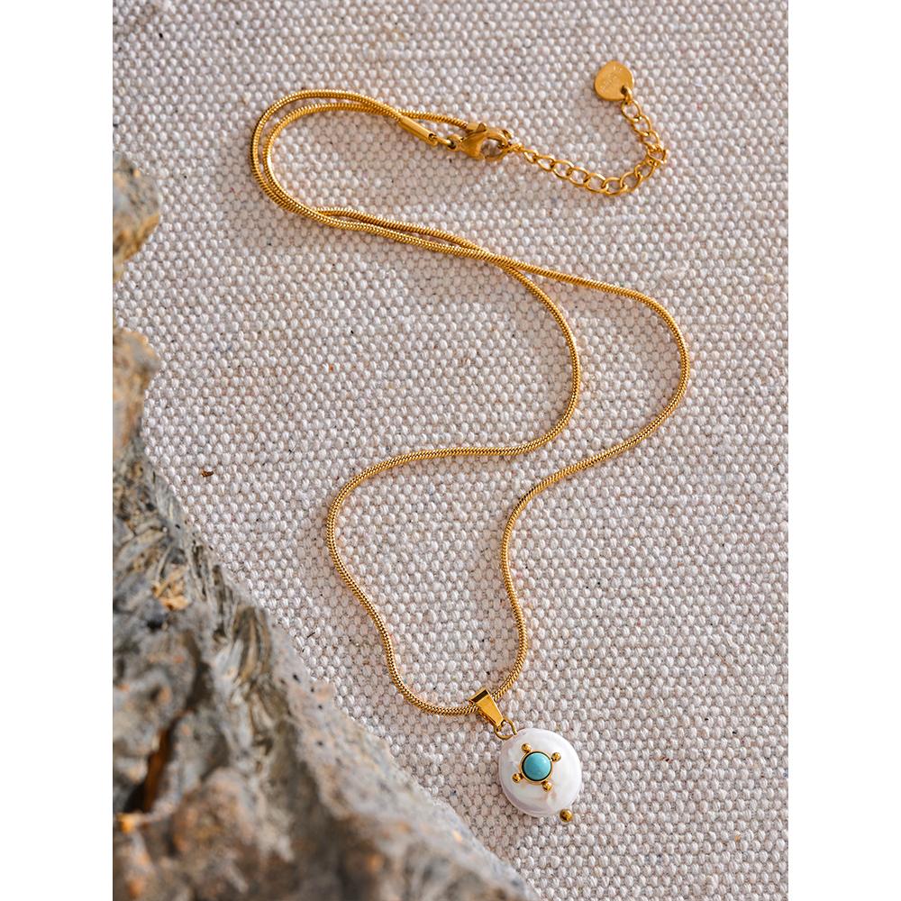 Yhpup Stainless Steel Natural Freshwater Pearls Charm Pendant France Necklace Waterproof Hypoallergenic Stylish Jewelry for Wome
