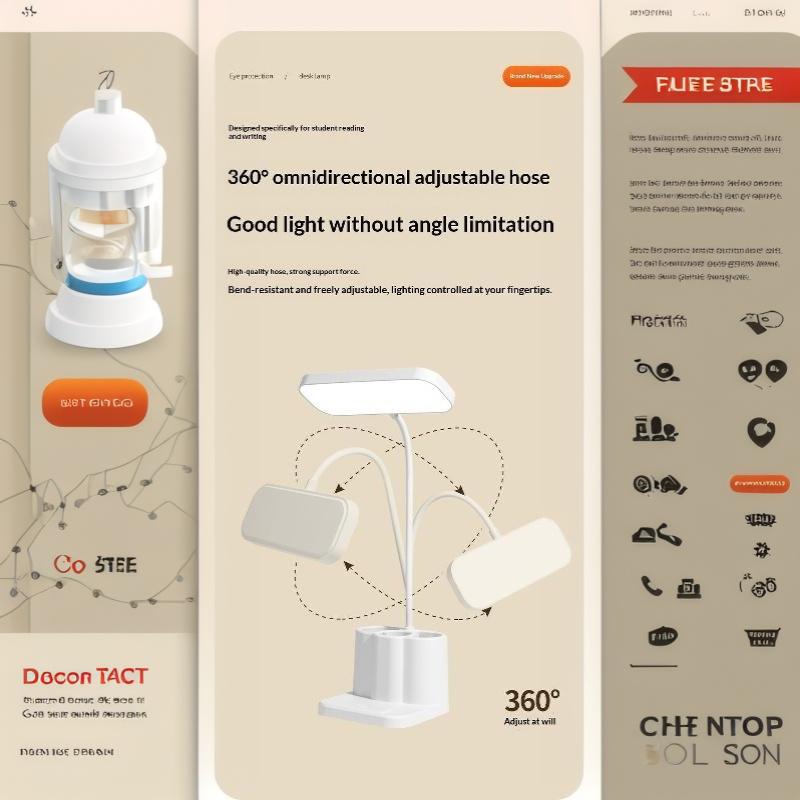 LED Desk Lamp USB Charging Portable Reading Night Light for Dorm Bedroom Bedside Student Study Lighting