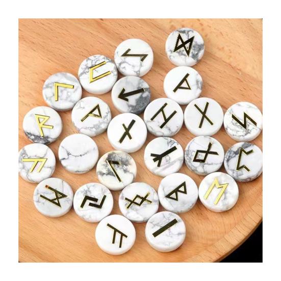 25Pcs Faux Crystal Agate Rune Stone Set Alphabet Rune Round Set Nordic Germanic Language Stone for Witchcraft Fortune-Telling