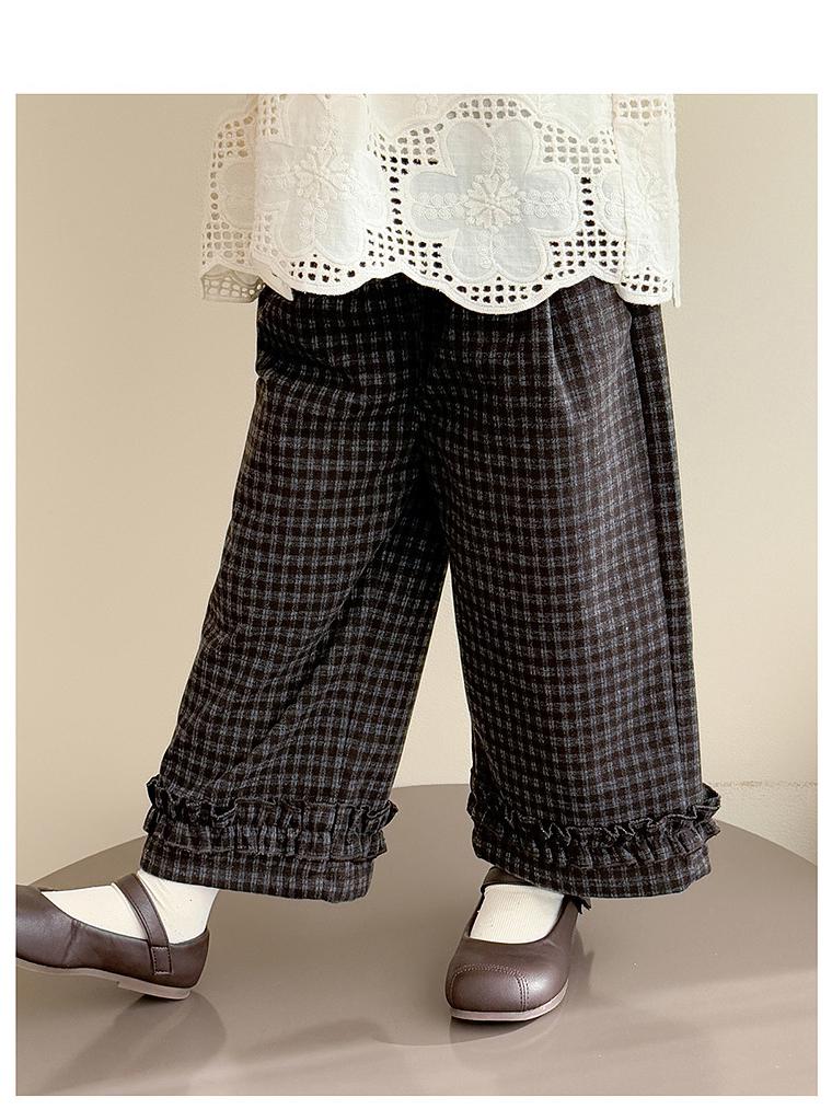 Herbst 2025 Karierte Spitzenhose mit geradem Bein für Mädchen – Stilvolle und vielseitige Freizeitkleidung
