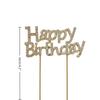 New Iron Happy Birthday Cake Topper Pink Gold Silver Acrylic Kids Men Women Cake Decorations For Baby Shower Gift Supplies