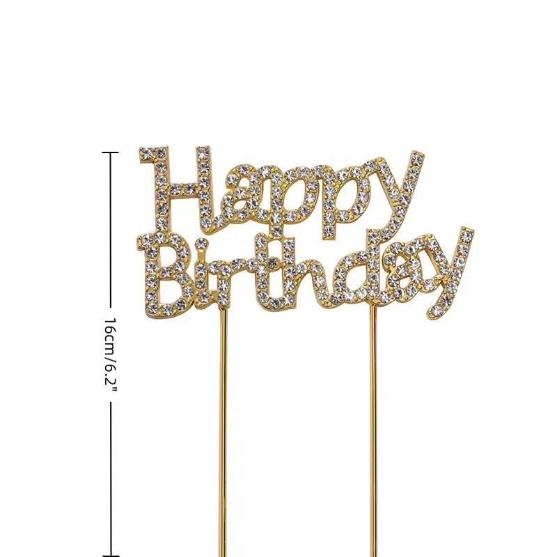 New Iron Happy Birthday Cake Topper Pink Gold Silver Acrylic Kids Men Women Cake Decorations For Baby Shower Gift Supplies