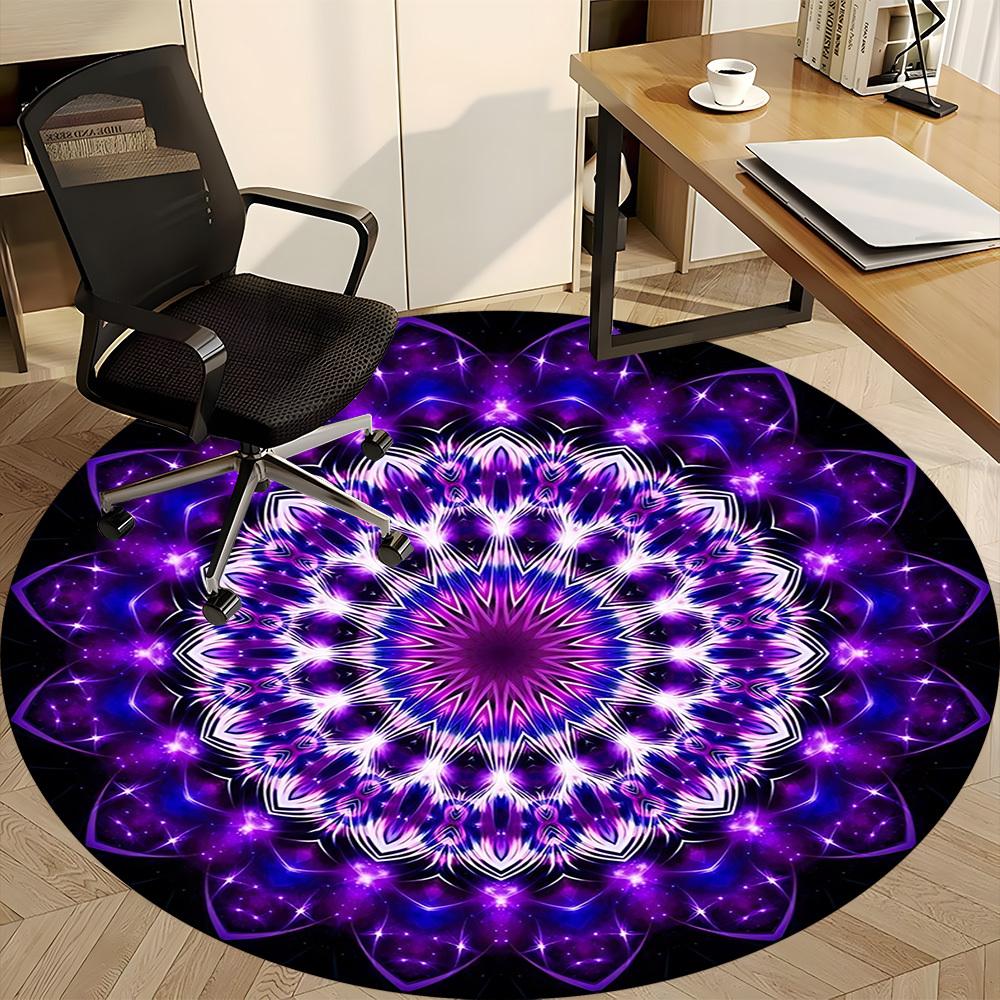 1pc Purple Mandala Chair Carpet for Office, Round Polyester Mat, Indoor Decor for Office, Easycare Fabric, Washable Non-slip Area Carpet