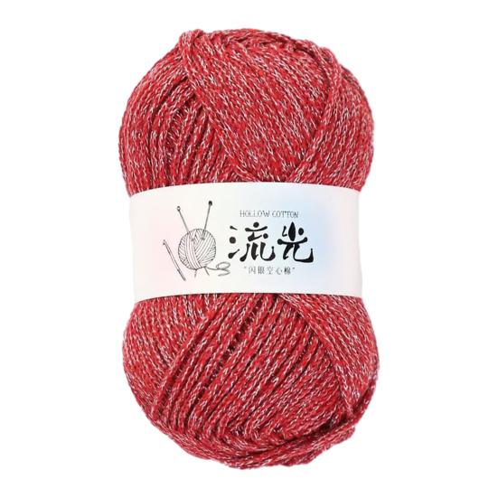 1.5MM Glitter Hollow Cotton Yarn Soft Thick Crocheting Knitting Yarn Handmade Crafts Pure Color Crochet Thread Skeins Beginners Knitting Lovers Gift