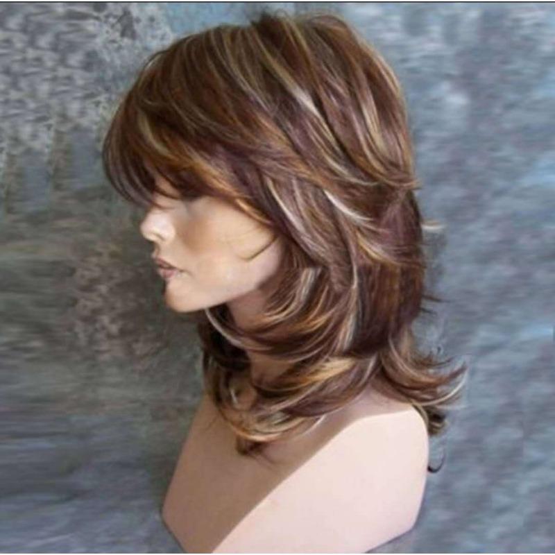 Mixed Brown Wigs for Women Synthetic Hair Short Bob Wigs with Side Bangs Natural Hair Mom Wig Female Highlights Heat Resistant