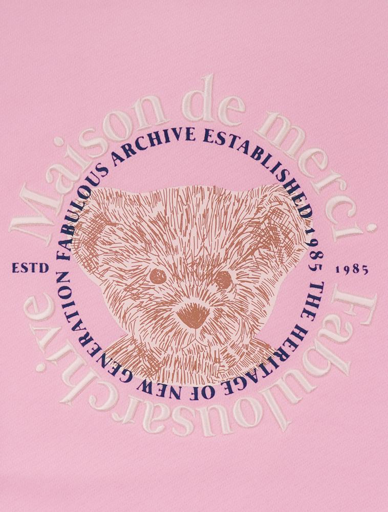 LA MAISON STUDIO Women'S Crop Circle Logo Embossed Bear Friends Heavy Terry Sweatshirt Pink (Fcd3Ts702W)