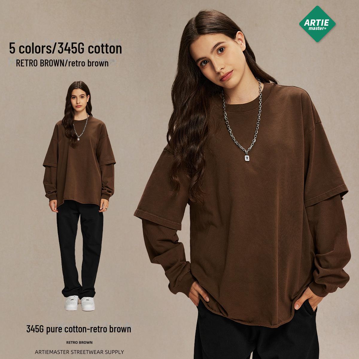 

Мужская ретро-футболка «два в одном» с длинными рукавами и закругленным воротом (Коллекция осень 2024) XXL