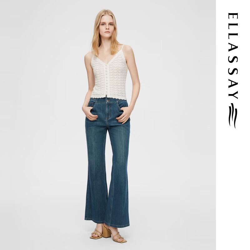 ELLASSAY Women's Lyocell Crochet Knit V-Neck Top