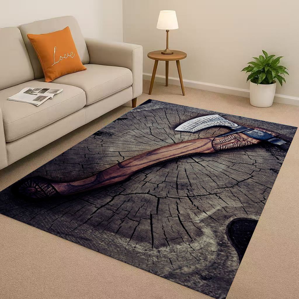 Retro Nordic Viking Totem Vegvisir Rune Valhalla Valknut Living Room Non Slip Area Rug Soft Carpet for Bedroom Sofa,Home Doormat