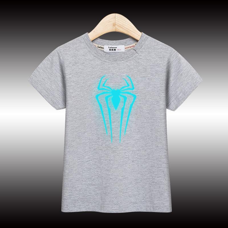Boys' Summer T-shirt Nightglow Spider Design Top Children's Short Sleeved T-shirt
