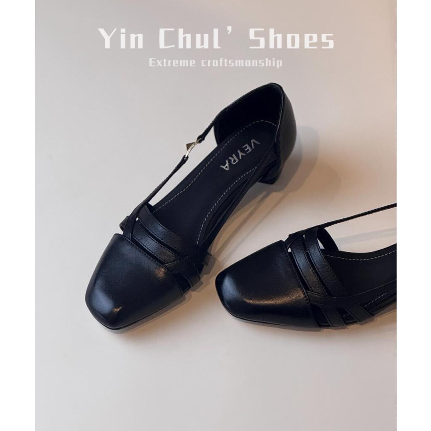 

Sheepskin version~ niche hollow shallow mouth single shoes women s thick heel super soft not tired feet versatile retro French Mary Jane shoes 40 чёрный