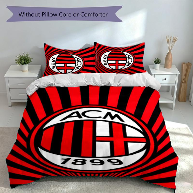 Set Copripiumino AC Milan 3 Pezzi, Include 1 Copripiumino e 2 Federe, Tessuto Amico della Pelle e Confortevole, Set Biancheria da Letto Adatti