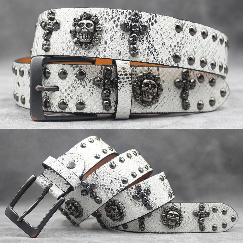 Original Skull Rivet Belt Punk Men'S Belt Women'S Snake Pattern Decorative Belt