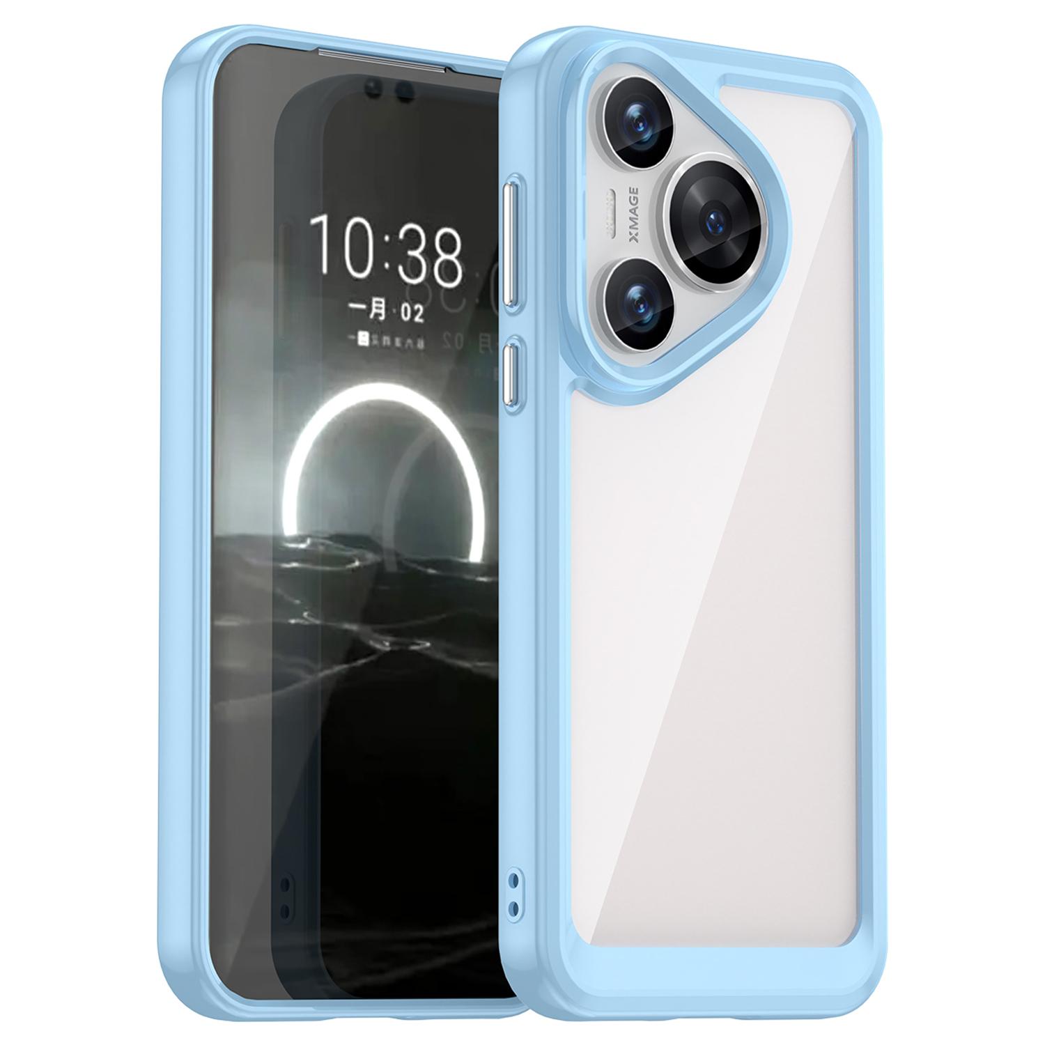 

For Huawei Pura 70 Protective Case TPU Frame Clear Acrylic Phone Cover Blue