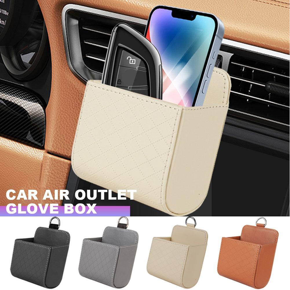 Auto Organizer Box PU Leather Car Phone Hanging Holder Soft Car Air Vent Shelf Box for Car Accessories for Auto Storage Tidying