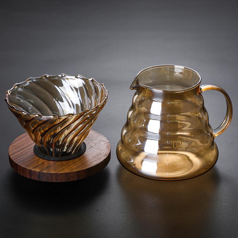 New Electroplated Champagne Color Cloud Pot Glass Coffee Pot V60 Coffee Filter Set Is Simple