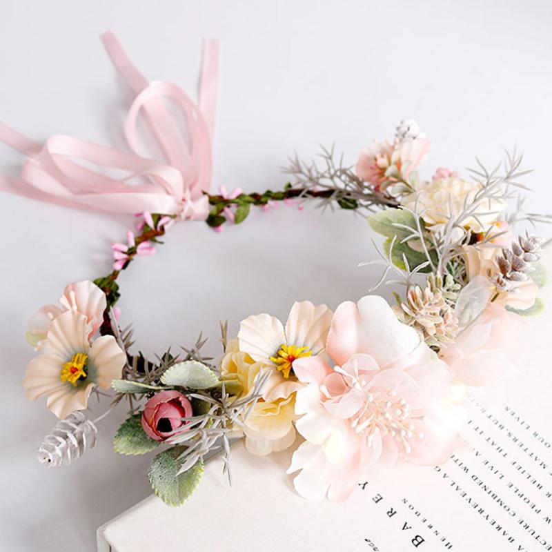 💰Kjøp Handmade Floral Headband Leaf Berry Flower Crown with Pink Ribbon ...