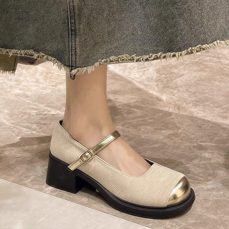 2025 spring and autumn women's single shoes Korean version of new high heels women's retro women's shoes light mouth versatile with skirt