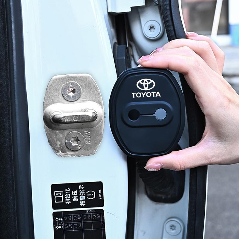 4Pcs Silicone Car Door Lock Cover Protector Sticker Cushion Dustproof Cover for Toyota Corolla Camry RAV4 Avalon Accessories