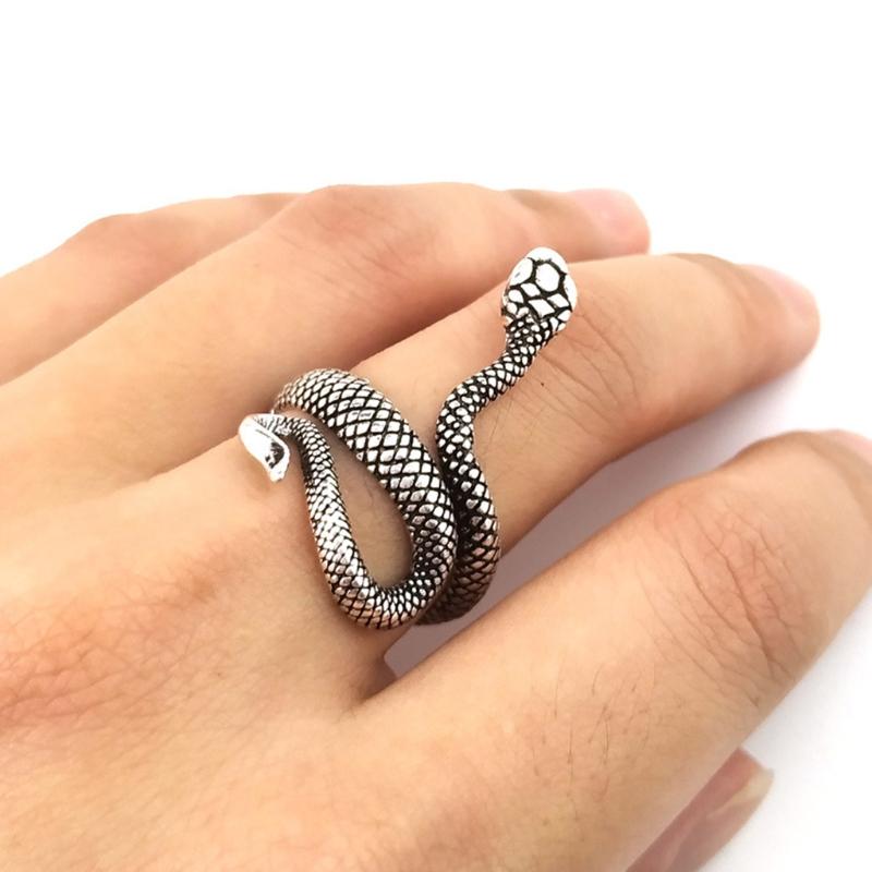 Punk Snake Ring for Men Women Exaggerated Antique Silver Color Fashion Personality Stereoscopic Opening Adjustable Ring