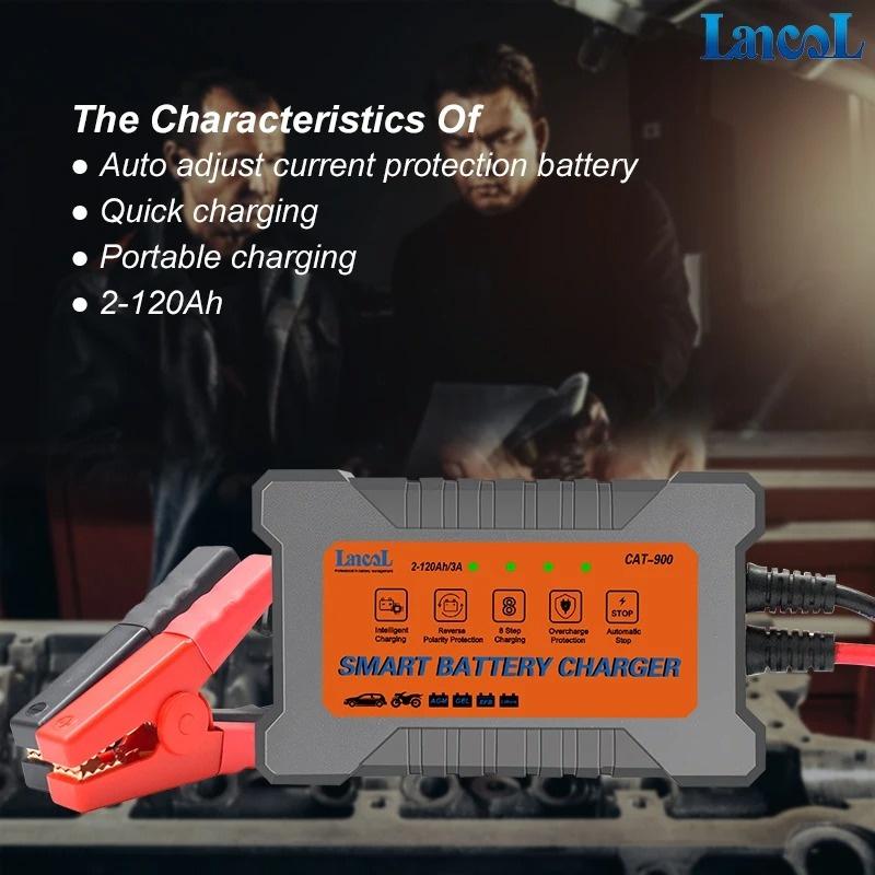LANCOL CAT900 Tragbares Autobatterieladegerät 12V 3A Vollautomatisches Intelligentes Autobatterieladegerät Reparatur Wartungsgerät Nass Trocken Blei-Säure