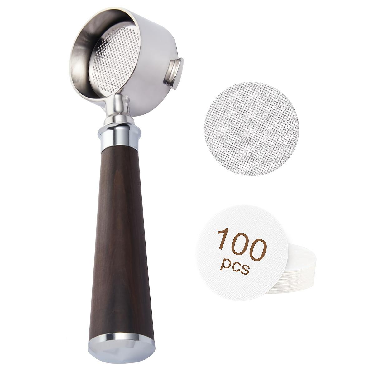 

51mm Coffee Bottomless Portafilter Handle with 100Pcs Unbleached Coffee Filter Papers and Espresso Puck Screen, 3 Ears Filter