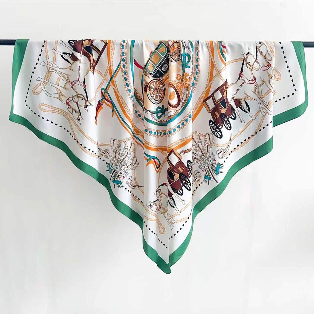 High-end simulation silk chain printed silk scarf shawl women's thin light luxury high-end versatile large square scarf gift scarf