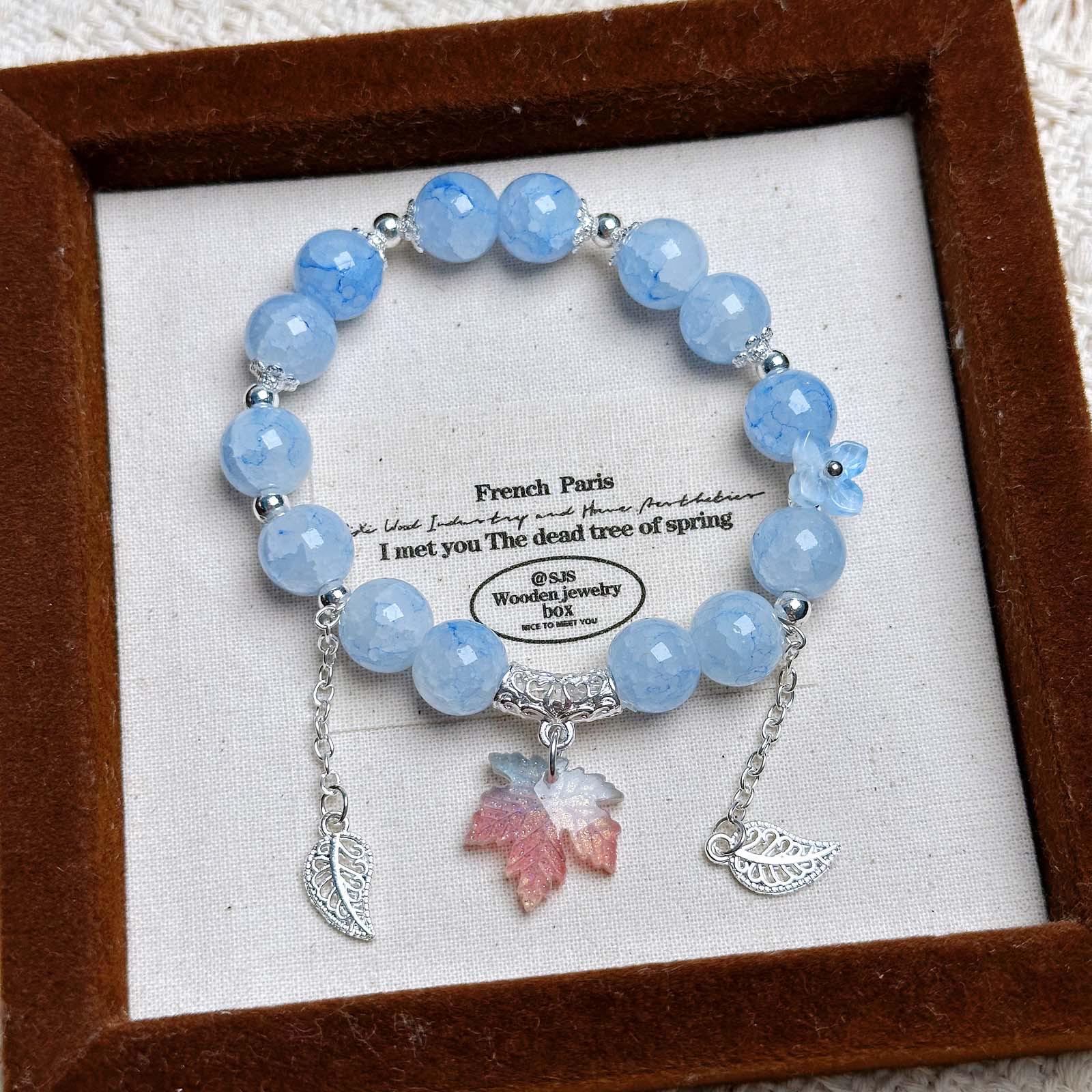 

Versatile Maple Leaf Tassel Bracelet with Ink Wash Beads