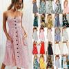 Stylish Boho Women's Summer Beach Midi Dress With Strappy Design And Button Pockets