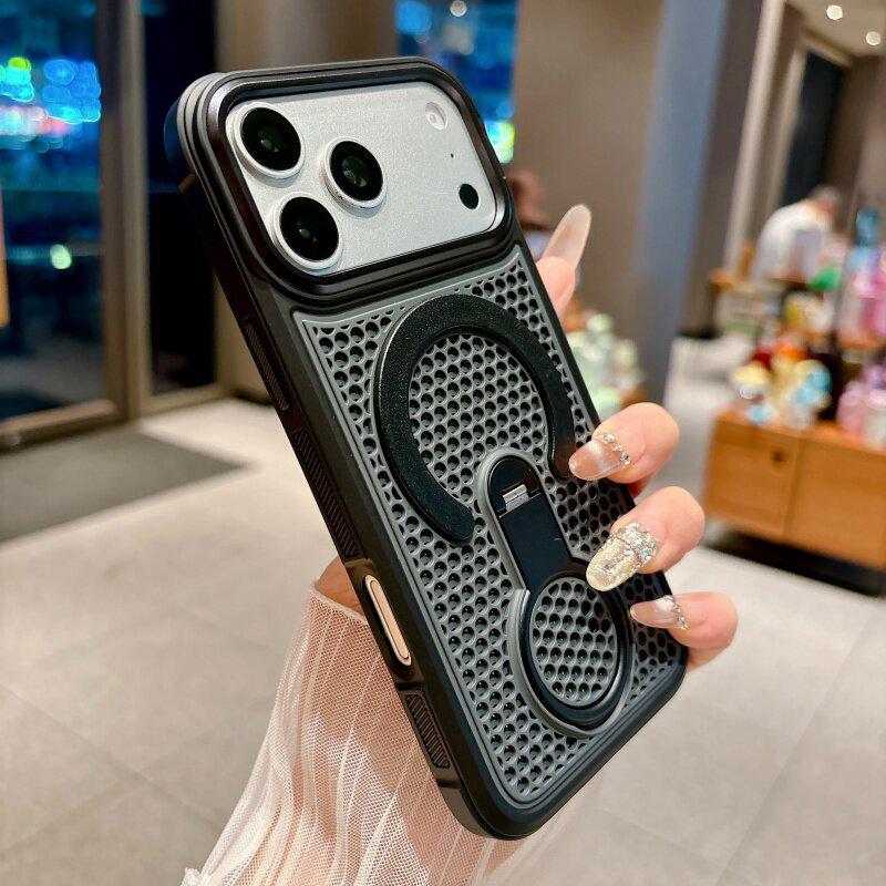 iPhone 17 Pro Max Honeycomb Heat Dissipation 360 Magnetic Bracket Case with Precision Hole Cover