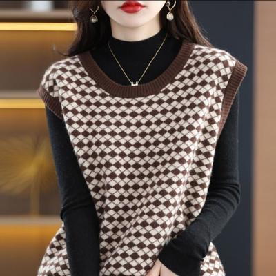 Pulôver colete feminino 2022 novo colete sem mangas com estilo ocidental versátil jacquard moda camisola feminina topos