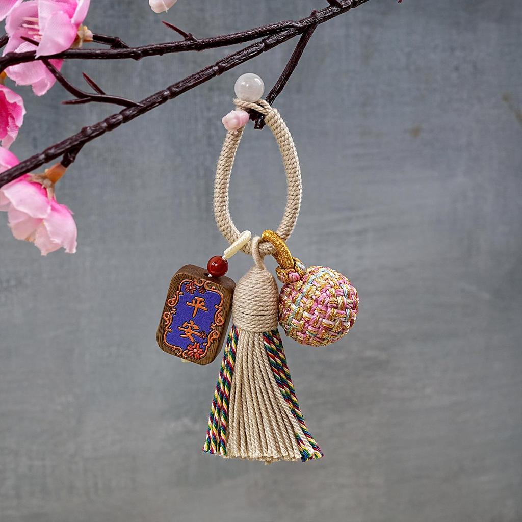 Hand-Woven Tibetan Tassel Sandalwood Keychain Amulet In Ethnic Style