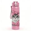 1PC Cute Kitty Wearing Pink Bow Print 750ml Color Plastic Sports Water Bottle Leakproof Flip Straw Lid Suitable for Sports Office Home Use