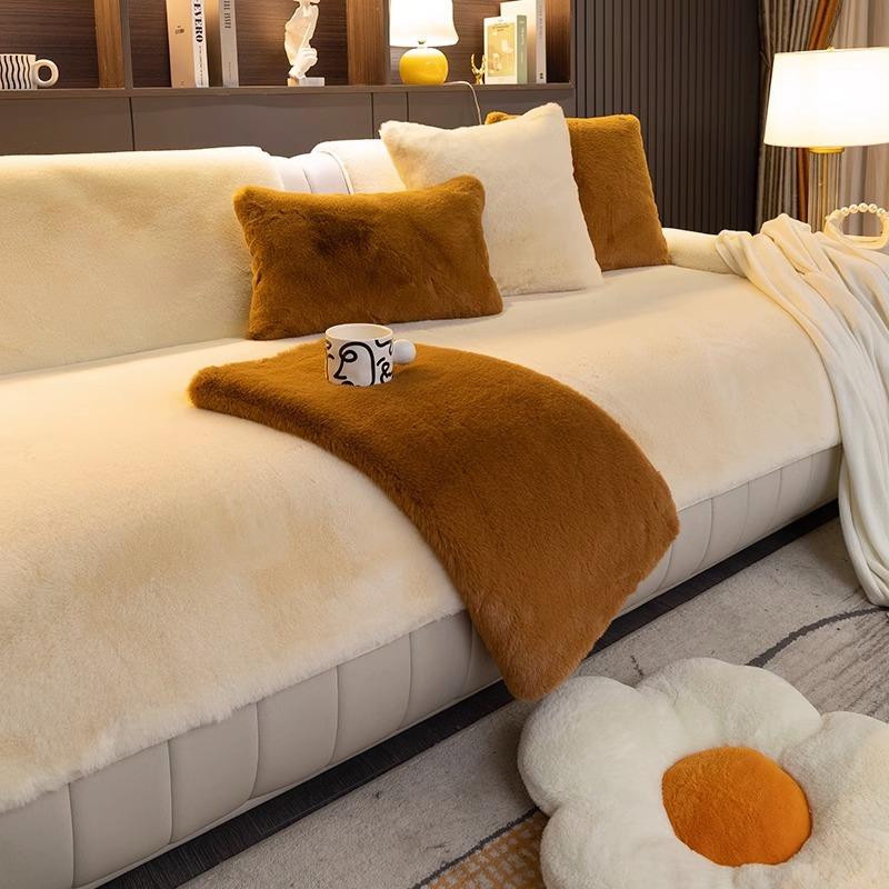 Mink Fur Sofa Cushion Winter Thickened Non-Slip High-Grade Cushion Light Luxury and Simplicity Modern Leather Sofa Cover Backrest Towel