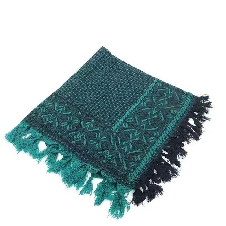Traditional Elderly Woman Headscarf With Woolen Knit Square Pattern For Rural Farm Photoshoot
