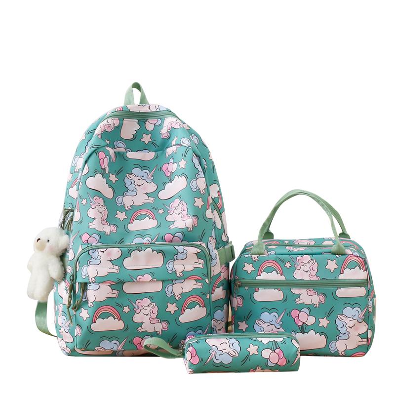 Cartoon Three-Piece Backpack Set Student Printed Schoolbag Women's Large Capacity Lightweight Backpack