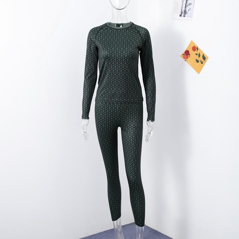 Printed Round Neck Top Pants Set Women's Sexy Hottie Long Sleeve Copper Coin Printed T-shirt Slim Casual Trousers New Fashion
