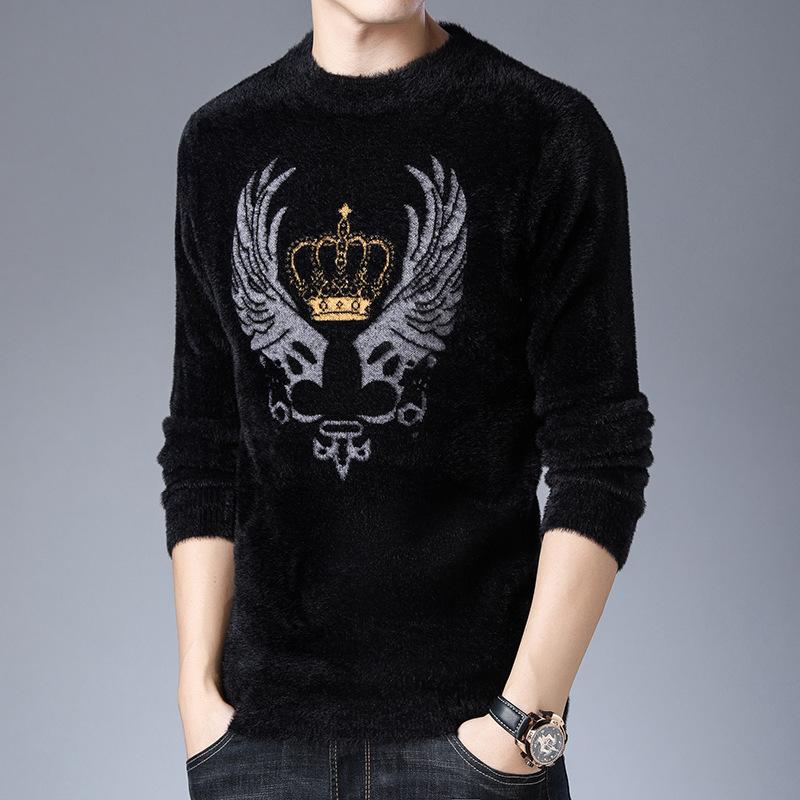 Свитер из искусственного норкового бархата с полуворотом для мужчин на осень и зиму — фото 5