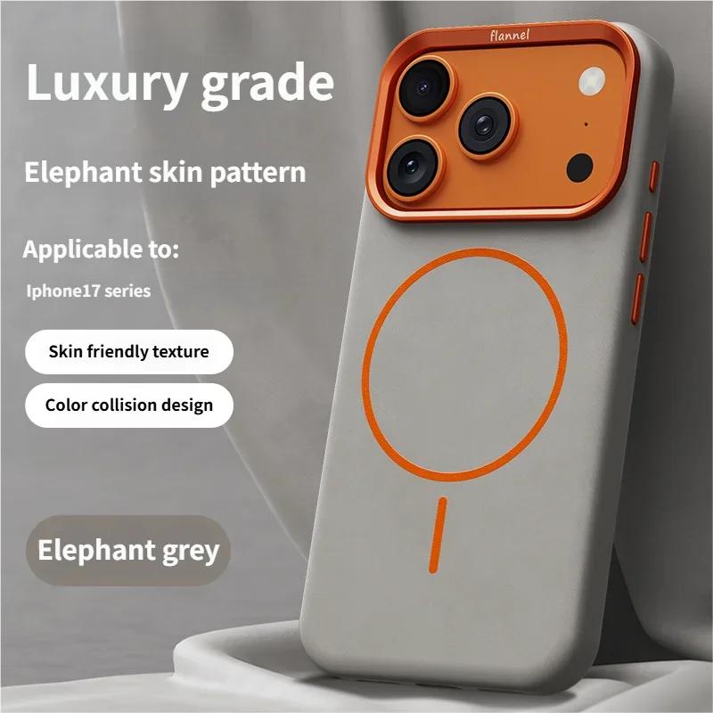 High-End Elephant Leather Texture Magnetic Phone Case for IPhone 17 Pro Max Air for Magsafe Wireless Charging Full Protect Cover