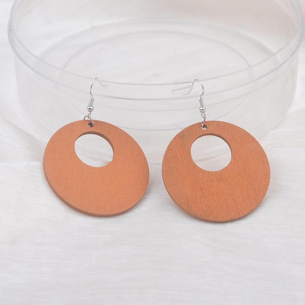 Hollow Big Round Circle Wood Pendant Earrings Eye Catching Women Exaggerated Minimalist Simple Geometric Jewelry Brincos Present GiftExaggerated
